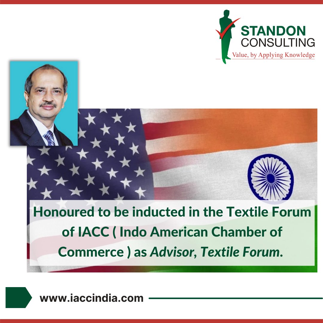 standonconsult's tweet image. Honoured to be inducted in the Textile Forum of IACC (Indo American Chamber of Commerce) as Advisor, Textile forum.Gratitude to Shri Suresh Kotak,Shri Pankaj Bohra,Shri Harit Mehta,Mrs Rakhi Sikka, Shri Satyanaryan Rath &amp;amp; IACC team. 
🌐 iaccindia.com
#standonconsulting