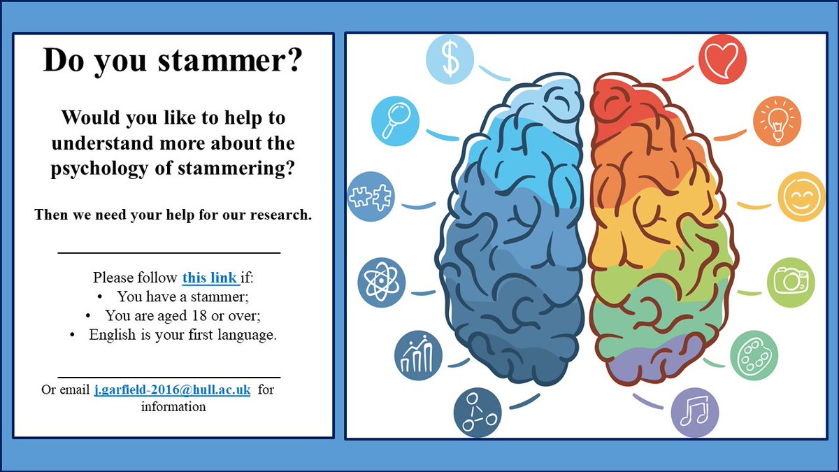 jackgarfield (@jackgarfield11) on Twitter photo If you stammer or know anyone who does, PLEASE SHARE!
I am looking into the effects of compassion on the distress associated with stammering for my thesis research and would be hugely grateful for participants! 
hull.onlinesurveys.ac.uk/the-effects-of… If you stammer or know anyone who does, PLEASE SHARE!
I am looking into the effects of compassion on the distress associated with stammering for my thesis research and would be hugely grateful for participants! 
hull.onlinesurveys.ac.uk/the-effects-of…