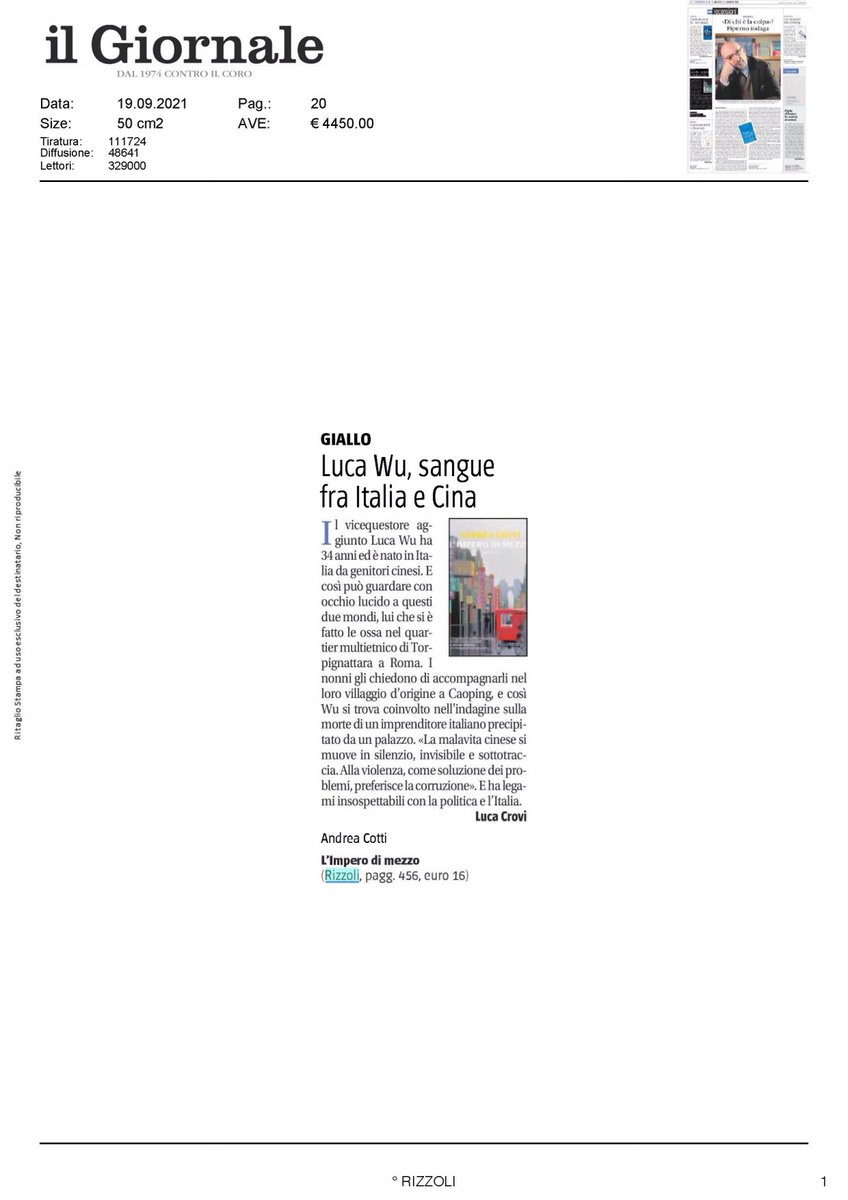 Su Il Giornale, grazie a Luca Crovi
#limperodimezzo #lucawu #nerorizzoli #ilgiornale #lucacrovi