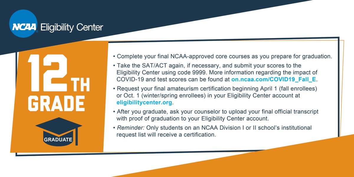 ncaaec's tweet photo. High school seniors—ask your counselor to upload your most recent transcript to your @ncaaec account. Make sure you're ready! 

➡️ https://t.co/H02si41Qro https://t.co/DnL9ocWtRn