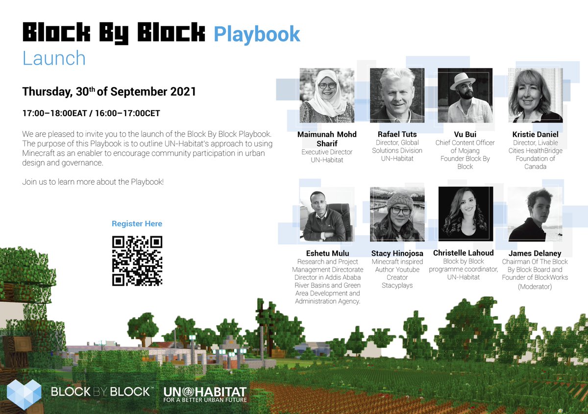 Want to know how you can use #Minecraft as an engagement tool in your city? Join us for the launch of the #BlockbyBlock Playbook! When: 30 September 2021 at 5pm EAT Register today here: blockbyblockplaybook.confetti.events