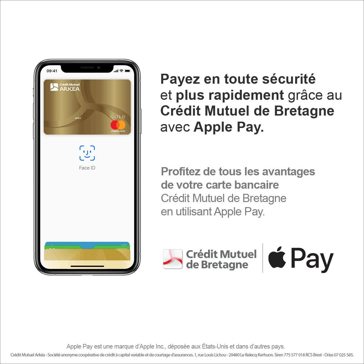 CMBretagne's tweet photo. Apple Pay un moyen simple et sûr de payer avec votre carte bancaire Crédit Mutuel de Bretagne. https://t.co/3EINWJqw6G https://t.co/eYpEaK2uzB