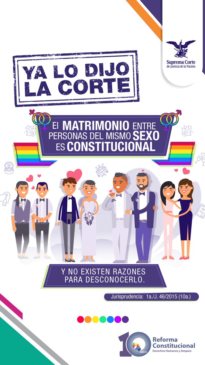 SCJN's tweet photo. Negar a las parejas del mismo sexo el derecho a casarse perpetúa la idea de que son menos merecedoras de reconocimiento que las parejas heterosexuales, ofendiendo con ello su dignidad como personas y su integridad

📝 https://t.co/Wbk2irUbrs https://t.co/hPwUIiQQfy
