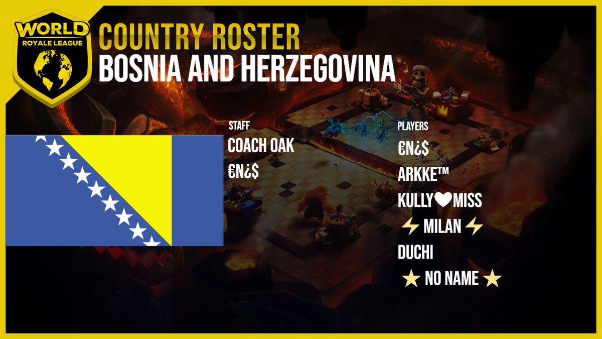 WRL Season 7 Roster Reveal!
Team <a href="/BiHCR_/">Team Bosnia</a>🇧🇦 

Staff
🗣️<a href="/Enis_CR2/">Enis_CR</a>
👥@realcoachoak

Players
👤<a href="/Enis_CR2/">Enis_CR</a>
👤<a href="/ArminMk/">Armin Armin</a>
👤<a href="/l_kully/">Kully❤Miss</a>
👤<a href="/Milan__Cr/">⚡Sensei⚡™</a>
👤<a href="/CrHezzy/">Hezzy_CR子供達</a>
👤<a href="/NoNameCR_/">NoName</a>

Good luck Team Bosnia and Herzegovina!
