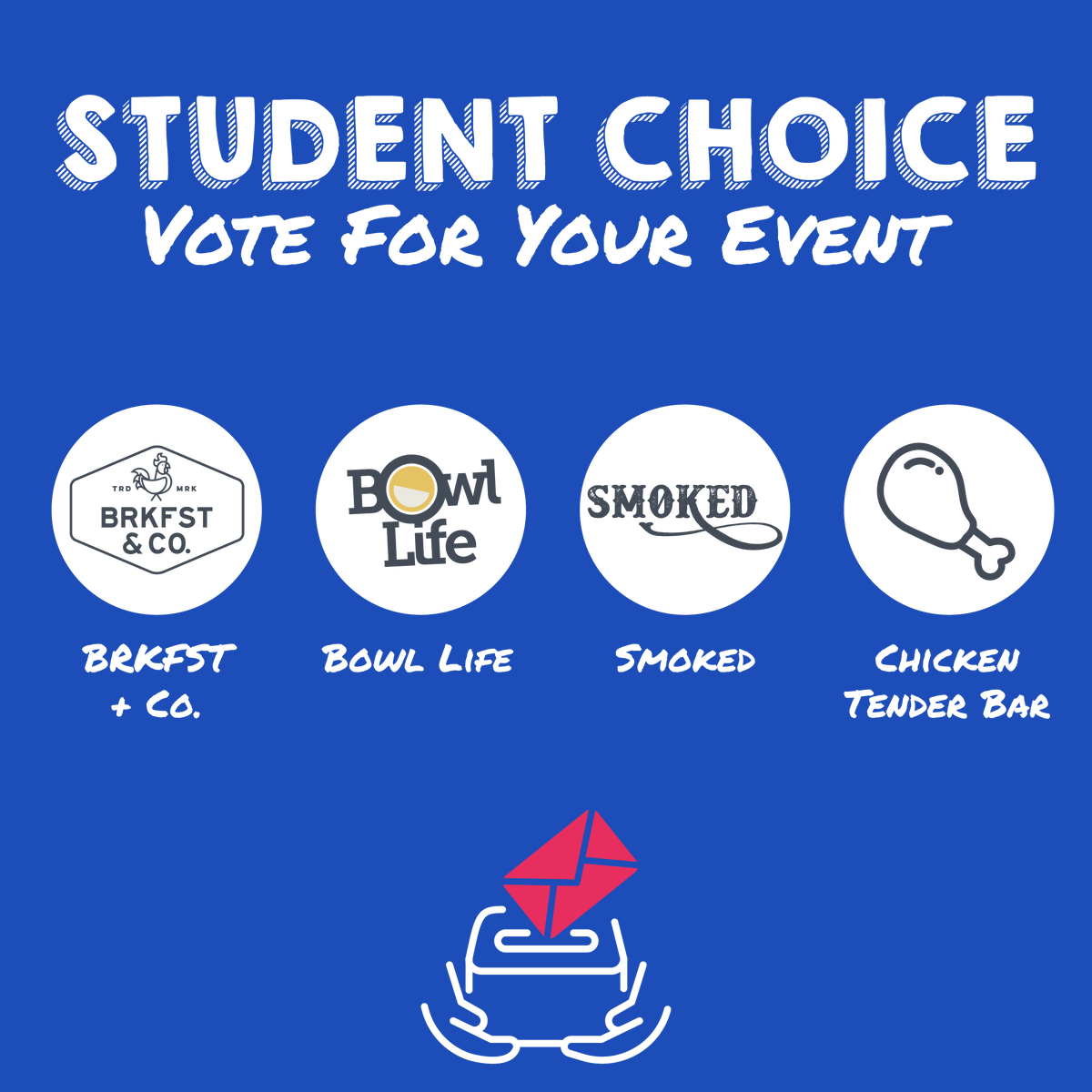 QueensDiningClt's tweet photo. Student Choice is here! 🗳️ 

Head on over to our Instagram Stories to cast your vote for your favorite event, and we will pull it off! https://t.co/ki5UEV2rl6
