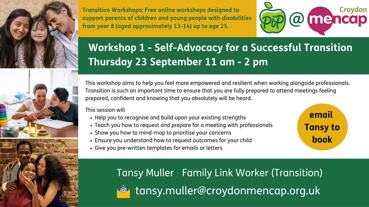 Tansy from Parents in Partnership @ Croydon Mencap is running a transition workshop on Thurs. Self Advocacy for a Successful Transition is for parent carers of young people with SEN (age approx 13-14 to 25) email tansy.muller@croydonmencap.org.uk to book
#CroydonTogether