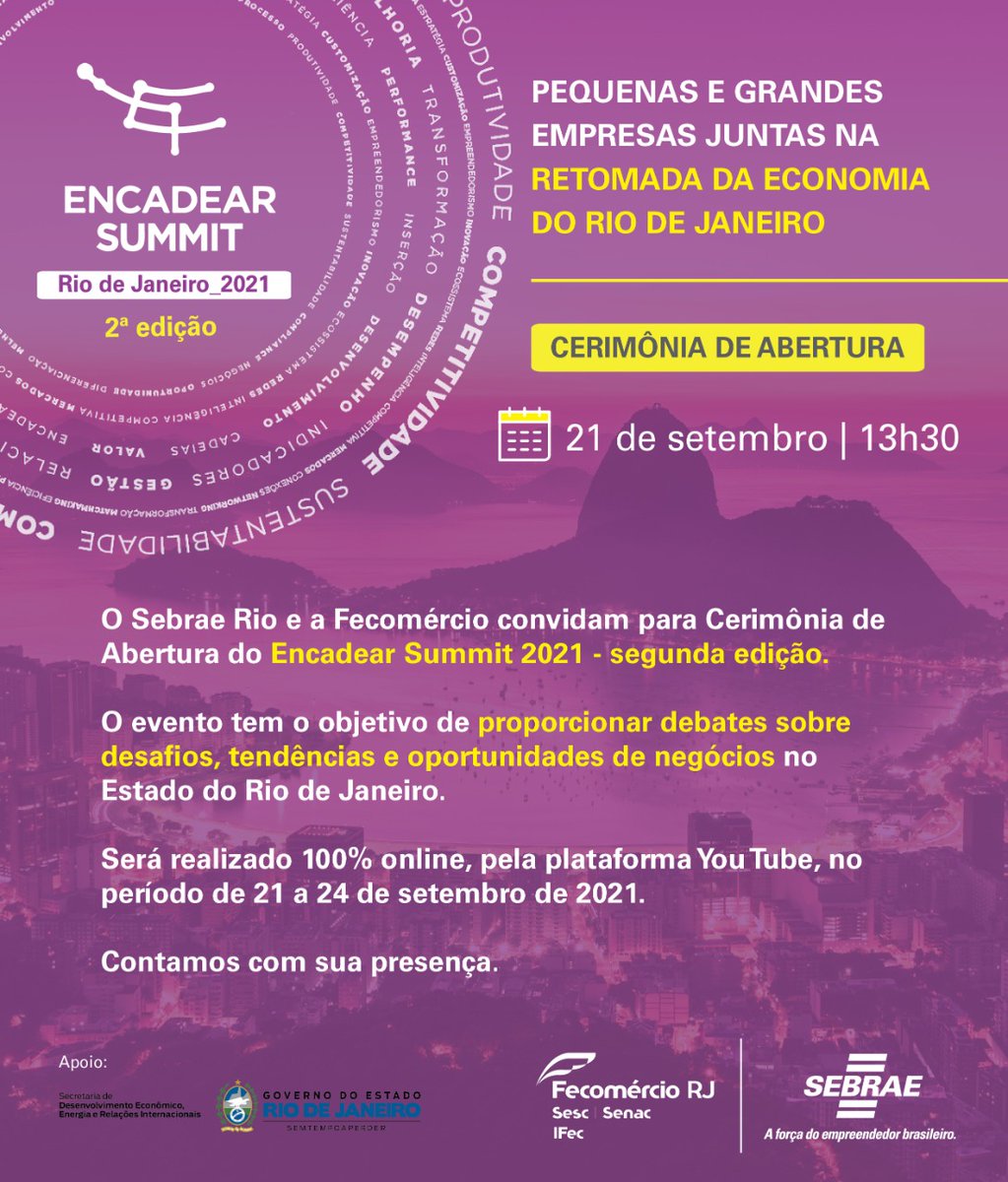 👉🏻 O secretário de Desenvolvimento Econômico, Energia e Relações Internacionais, Vinicius Farah vai participar nessa terça-feira, dia 21 da abertura do Encadear Summit 2021.

📲 O evento será transmitido pelo YouTube através do link: youtu.be/XI-eZ5ZlTJ0