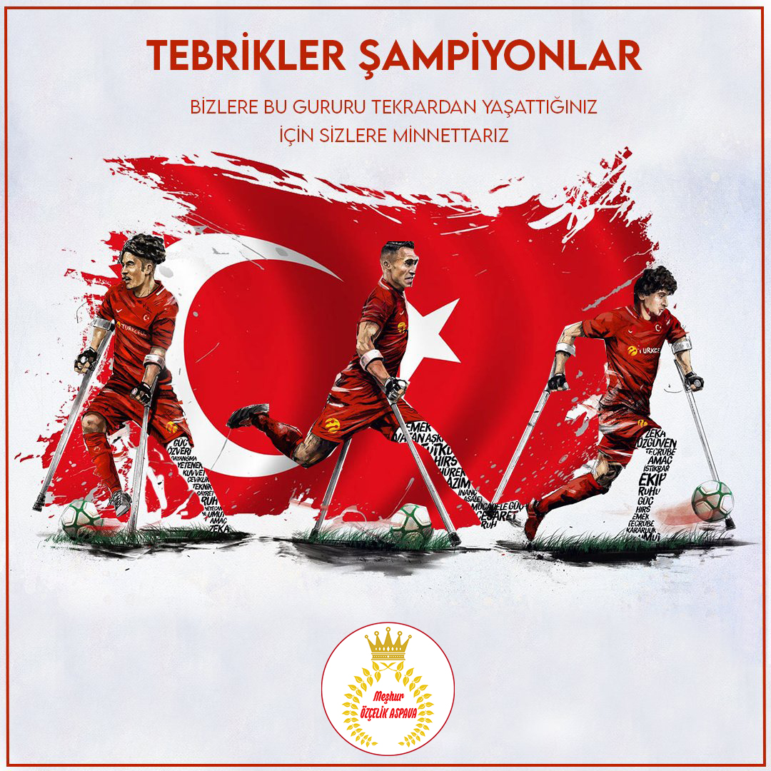 ozcelikaspava71's tweet photo. Türkiye sizinle gurur duyuyor.

Avrupa Şampiyonu olarak tarih yazmaya devam eden Ampute Milli Futbol Takımı'mızı yürekten kutluyoruz.

#AmputeMilliTakım https://t.co/gE5Vlw4oPi