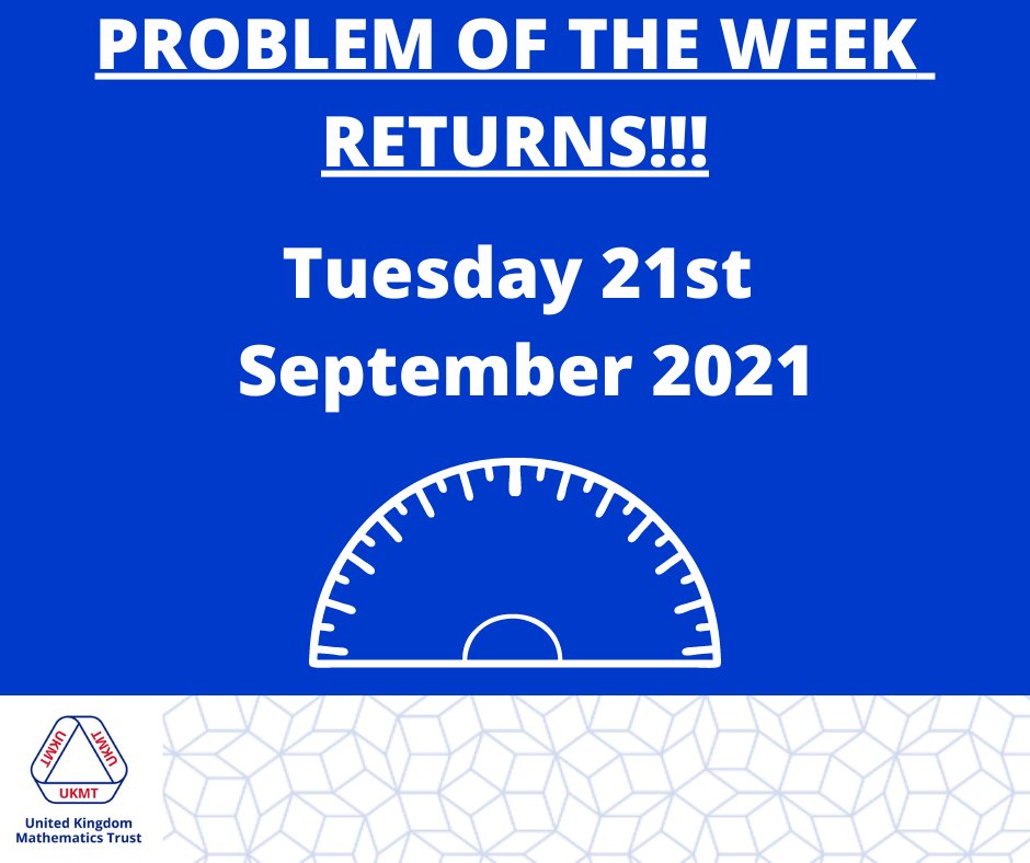 We're delighted to announce that Problem Of The Week will return tomorrow. A huge thanks to our question setters / formatters for organising this. ➕➖➗✖️

#UKMT #Maths #ProblemOfTheWeek