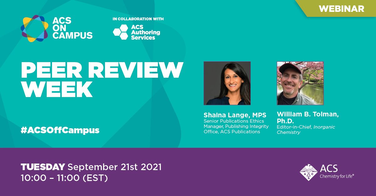 It's #PeerReviewWeek! Join us tomorrow for an #ACSOffCampus webinar with Shaina Lange and William B. Tolman. Learn strategies to evaluate a manuscript, discuss how identity informs the peer review process, and more. 
fal.cn/3ilWa