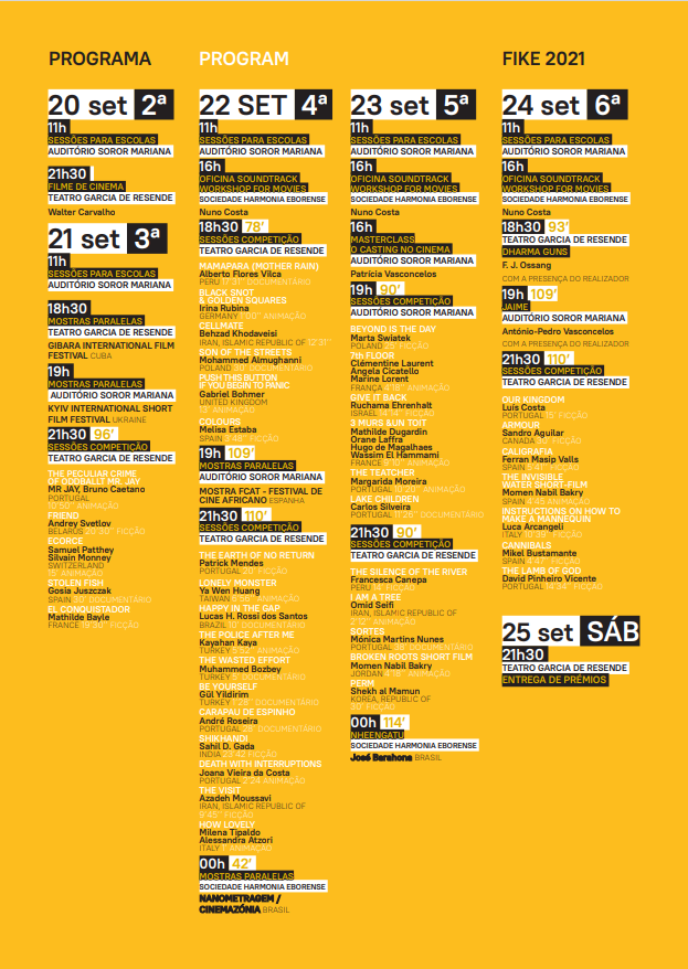 fikefestival's tweet photo. Programação completa disponível da Edição Comemorativa de 20 anos do FIKE - Festival Internacional de Curtas Metragens de Évora! 🎬 Já estamos em contagem regressiva para o dia 20 de Setembro. Esperamos por si!
Mais informações no site https://t.co/rZg8rnFrfN https://t.co/HwIOUPH1Dz