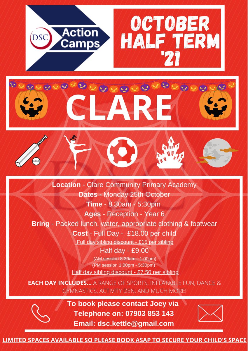 Dellar_SC's tweet image. #OctoberHalfTerm #SchoolHolidayCamps 
#TeamDSC
🔵⚪️🔴
🎃🧛🏻🧟🎃