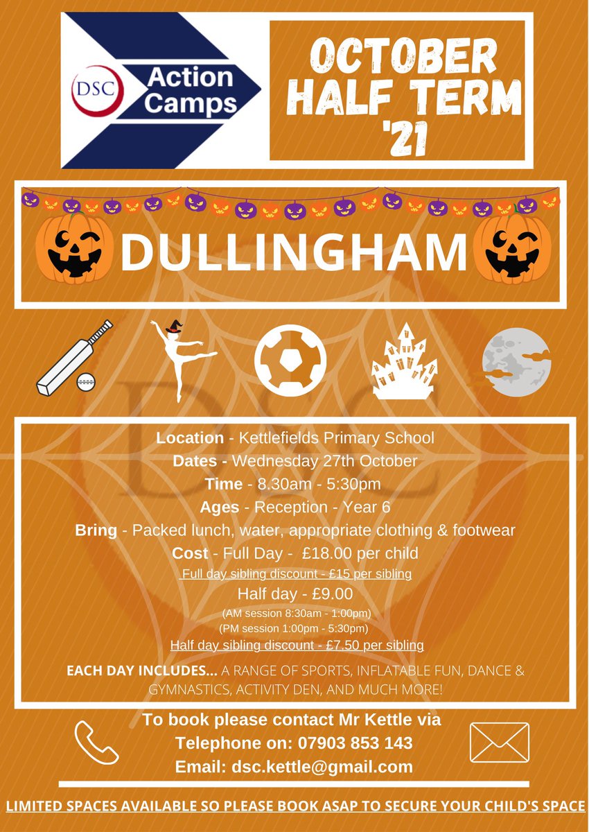 Dellar_SC's tweet image. #OctoberHalfTerm #SchoolHolidayCamps 
#TeamDSC
🔵⚪️🔴
🎃🧛🏻🧟🎃