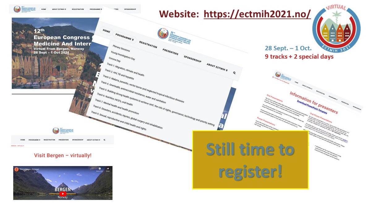 ECTMIH2021 (@ectmih2021) on Twitter photo One week to go!! Get the latest from the #ECTMIH2021 website: each track has its own page, as do Corona Day, the Plenaries and YID. A Visit Bergen virtually page! You can still register: ectmih2021.no
<a href="/NRSGlobalHealth/">Global Health Research School</a> @CIHUiB <a href="/IGS_UiB/">Institutt for global helse og samfunnsmedisin</a> @medofak_uib <a href="/UiB/">Universitetet i Bergen</a> One week to go!! Get the latest from the #ECTMIH2021 website: each track has its own page, as do Corona Day, the Plenaries and YID. A Visit Bergen virtually page! You can still register: ectmih2021.no
<a href="/NRSGlobalHealth/">Global Health Research School</a> @CIHUiB <a href="/IGS_UiB/">Institutt for global helse og samfunnsmedisin</a> @medofak_uib <a href="/UiB/">Universitetet i Bergen</a>