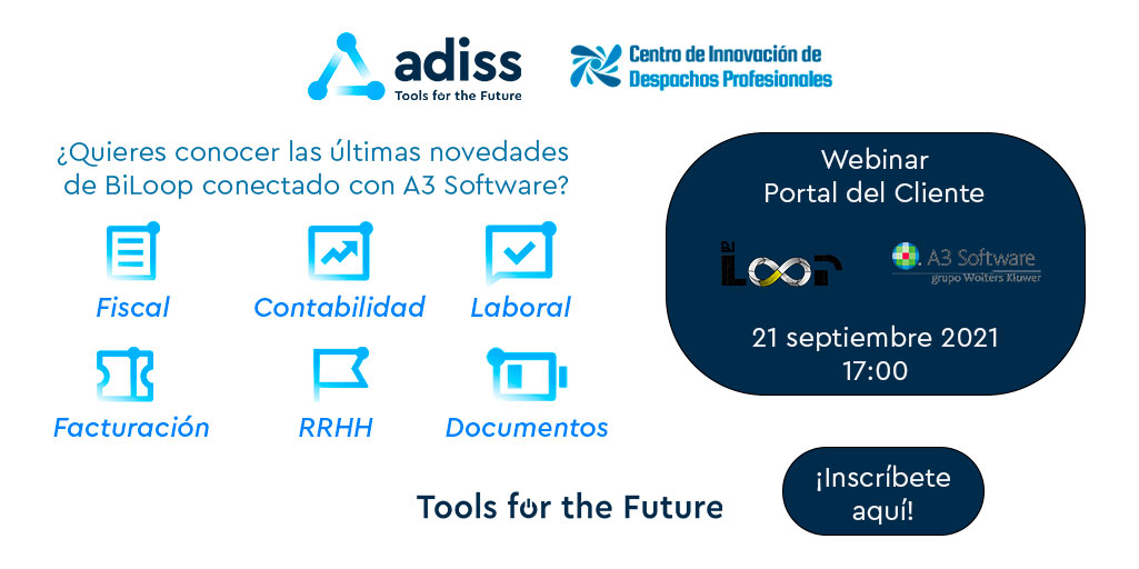 ADISSInforma's tweet image. ¿Quieres conocer las últimas novedades de #biloop y #a3software? @ADISSInforma y @innovadespachos te invitan a este interesante webinar para conocer soluciones efectivas en materia laboral, fiscal, contable y de #RRHH para tus clientes. web.innovaciondespachos.com/l/935873/2021-… 📆 21/09 🕤 17:00