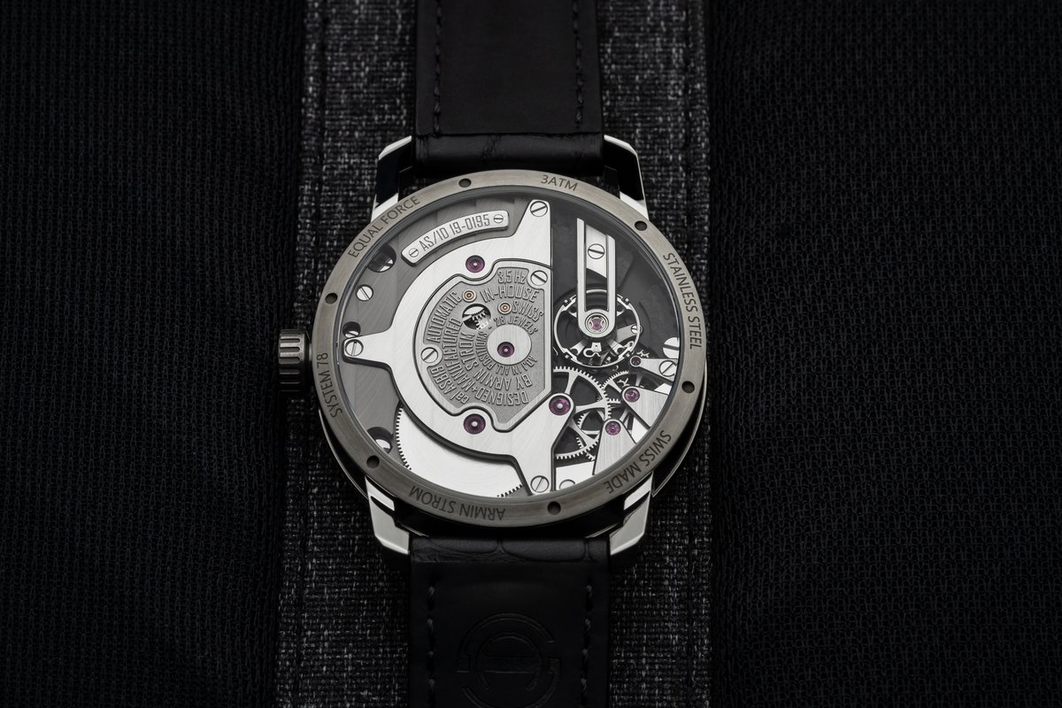 Strikingly cool monochrome: The new Armin Strom Gravity Equal Force Ultimate Sapphire. The rare and stunning new version with an off-center grey-toned sapphire dial offers an extraordinary view of the exquisitely-finished manufacture movement.