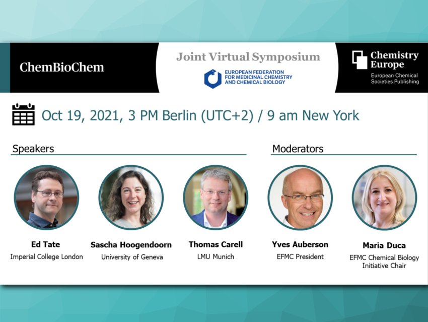 EuroMedChem's tweet photo. 💻 Join the EFMC and ChemBioChem on October 19, for their first joint symposium. Enjoy three exciting presentations with interactive question-and-answer sessions.

The event is free and open to all.

🔗 https://t.co/83o1qJ1zq3 https://t.co/Nxe8HfVjiO