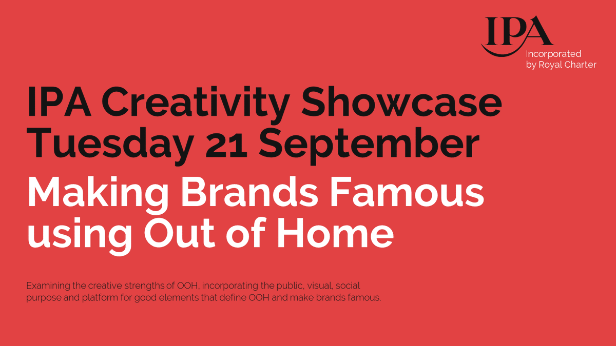 kineticwwUK's tweet photo. Remember to book your place with @The_IPA for tomorrow's event! https://t.co/qx7y3jrU0a
Exciting contributors include @annwixley @VW @warnerbros @coopuk and more.
#OOHadvertising #HomeOfCreativity #IPAevent https://t.co/RcHhXBZTAl