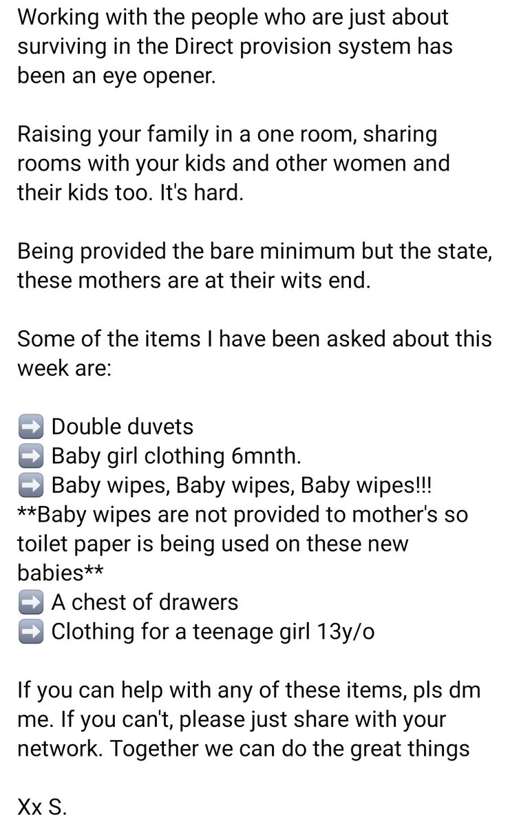 Saibh200's tweet photo. If anyone would like to help out, donate, or pls just share far and wide. 

Helping the mamas in the Direct Provision System in Galway. https://t.co/EVBswT1214