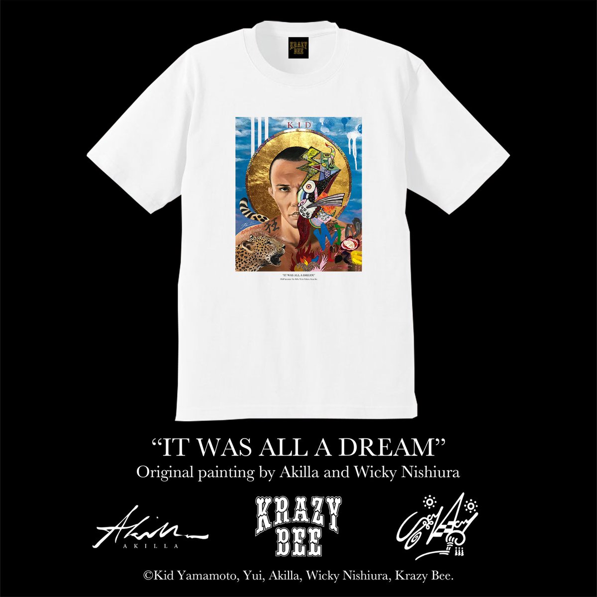 akilla1x's tweet photo. 前に @WickyNishiura くんと描いたのりちゃんの絵がKRAZY BEEより発売になっています。だいぶ売り切れサイズも出てるけどまだ限定カラーのブルーが少しあります。@KB_official #山本KID 

https://t.co/3c6yOXOod5 https://t.co/aZxRYnsmYf