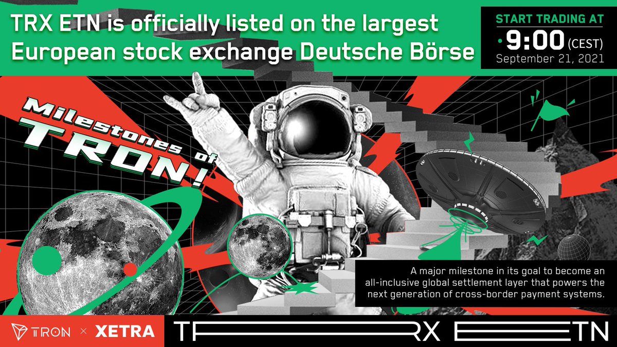 1/4)📢BIG NEWS everybody was waiting for! ⚒️VanEck $TRX ETN (#VTRX) is  officially listed on the world top stock exchange @DeutscheBoerse,  representing $TRX as the 3rd mainstream crypto #ETN following #BTC and #ETH