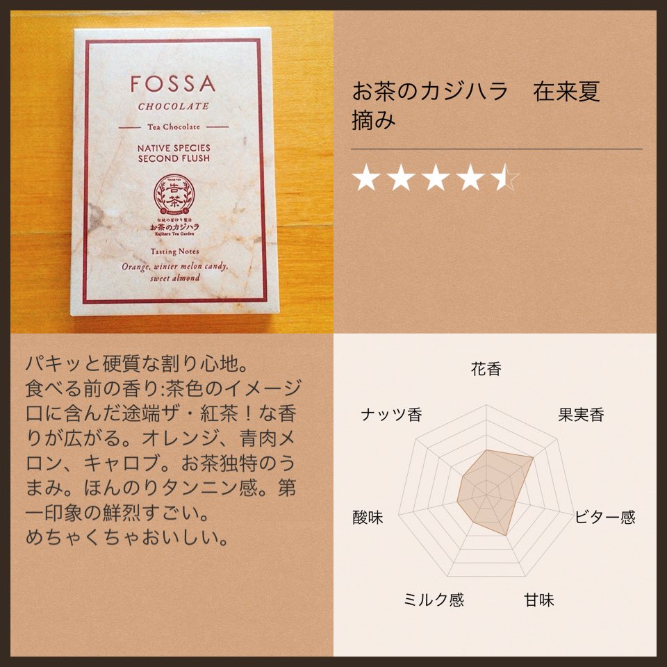 kuu000999's tweet image. FOSSA CHOCOLATE お茶のカジハラ 在来夏摘み　の個人的感想です
お納めください

#チョコ沼
#fossachocolate
#お茶のカジハラ
#トモエサヴール
