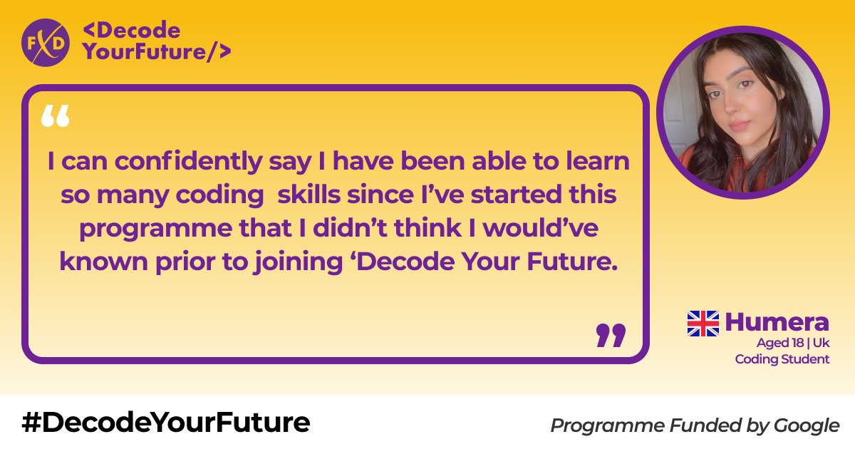 fruitionxsocial's tweet image. Check out our student Humera&apos;s &amp;amp; Leroy&apos;s testimonials about the &amp;lt;Decode Your Future&amp;gt; program 💬💻

Thank you Humera &amp;amp; Leroy for your words.🥰 We wish you a good luck in this and all future endeavors!

#FruitionX #DecodeYourFuture #Coding #Development  #Tech #Student #Testimonial