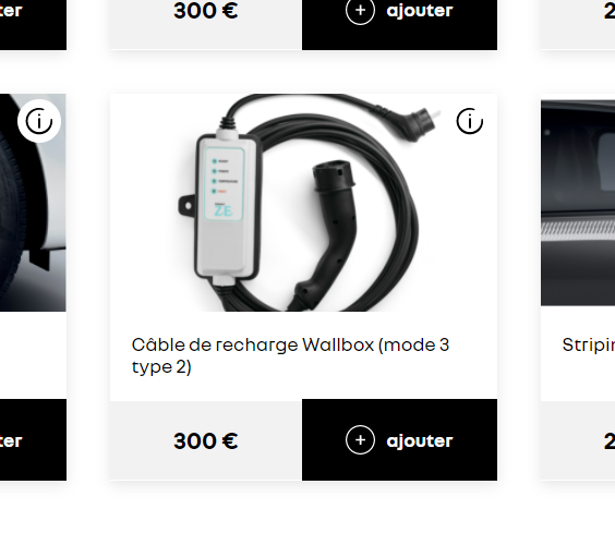 Hello <a href="/renault_fr/">Renault France</a> pour info la photo du cable de charge dans le configurateur Twingo électrique n'est pas correcte. (sur la photo ici c'est un flexichargeur, pour une prise domestique/Green-up) et non un cable pour borne de charge. 😉