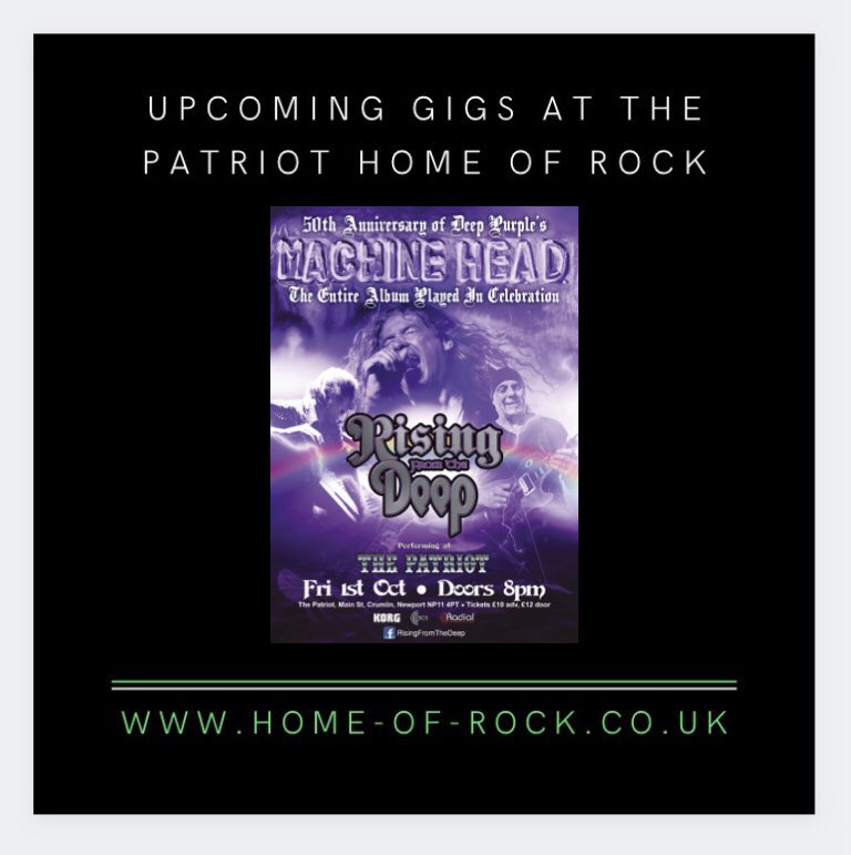 Catch #risingfromthedeep @risingfromthedeepuk in October @patriothomeofrock - upcoming #liverockmusic gigs at the #patriot - you can book #events online - home-of-rock.co.uk #patriothomeofrock #homeofrock #rockmusic #rockmusiclovers #rockmusicvenue #rockmusicgigs #crumlin🤟