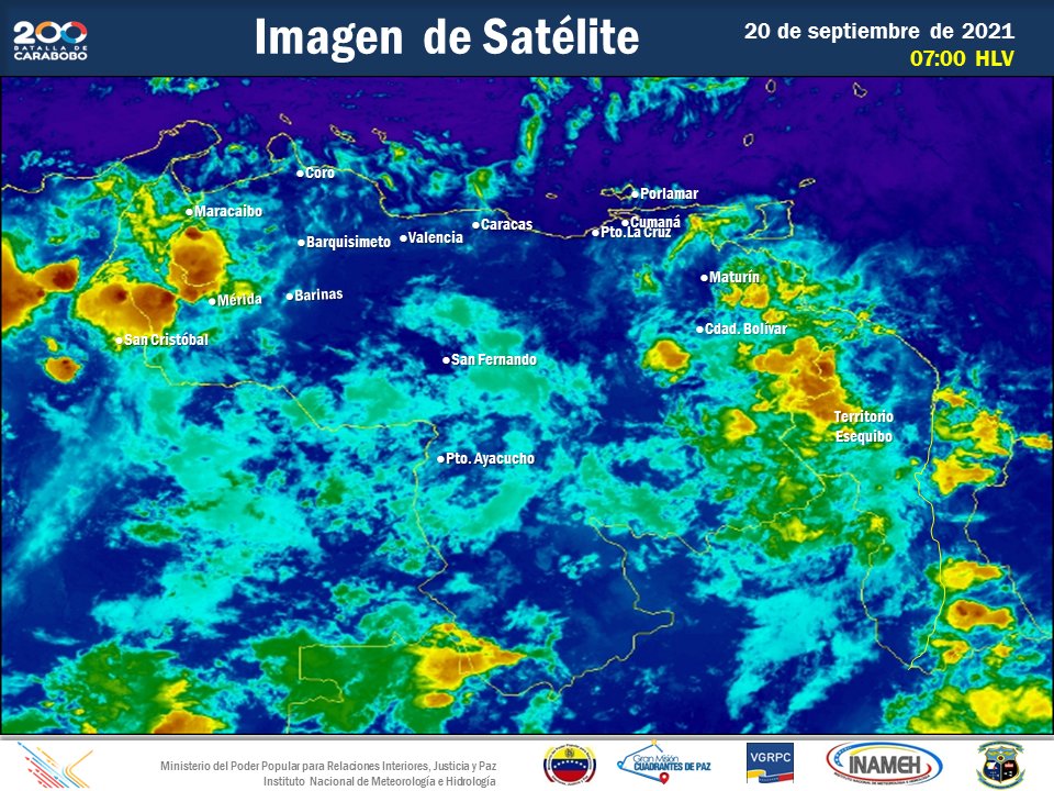 BolivarPabasto's tweet image. #20Sep #INAMEHInforma Se aprecian zonas nubladas productoras de precipitaciones en áreas del Zulia, Andes,  Monagas, Delta Amacuro, Amazonas, Bolívar y nuestro Esequibo; el resto del país con nubosidad de parcial a fragmentada
#SemanaRadicalConciente