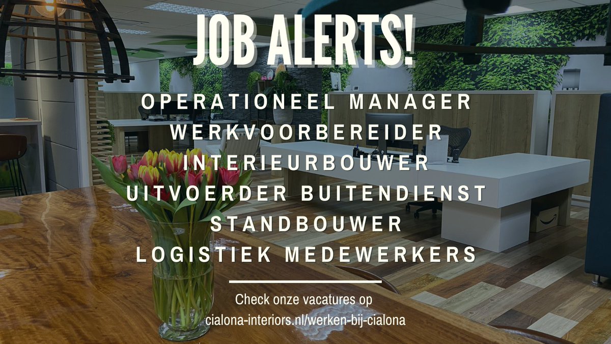 JOB ALERTS!💥

Ben of ken jij iemand die klaar is voor een toffe baan als 👇🏼 :
#OperationeelManager
#Werkvoorbereider
#Interieurbouwer
#UitvoerderBuitendienst
#Standbouwer 
#Logistiekmedewerker

▶️ Check ow.ly/ycOA50G6a1C

#helmond #interieurbouw #standbouw #vacatures #werk