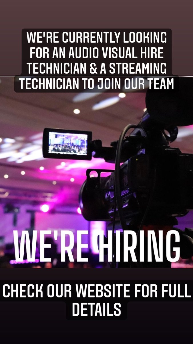 We’re hiring!!!! Looking for an AV Hire Technician &amp; a Streaming Technician to join our team! Check our website for full details