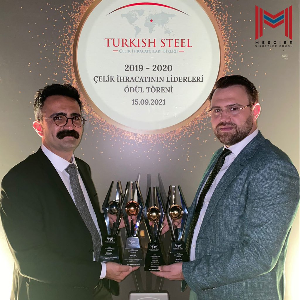 Mesciergroup's tweet photo. Çelik İhracatının Liderleri Ödül Töreni’nde Mescier Dış Ticaret olarak 4 ödül almış olmanın gururunu yaşıyoruz. Profil kategorisinde 2019 &amp; 2020 yıllarında en fazla ihracat yapan firma ödüllerini aldık.
Bu başarıda emeği geçen çalışanlarımıza ve iş ortaklarımıza teşekkür ederiz. https://t.co/UWPrfB3eof