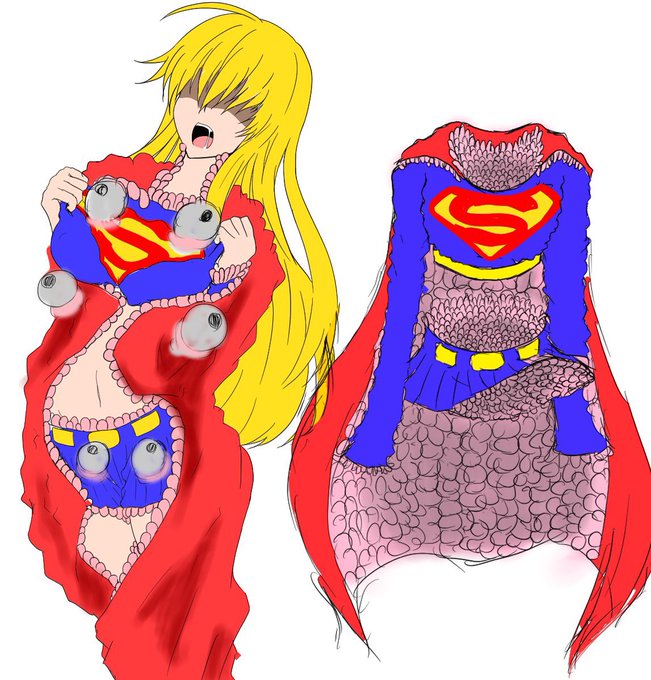 没絵。コスチュームミミック
コスチュームに擬態するモンスター。標的が着衣する時は突起を潜め何もしてこないが、しばらくすると突起を発生させ全身に吸い付いてくる。無理に剥がそうとすると吸い付きが強くなり脱出困難となる
スーパーガールの自宅のクローゼットに忍び込みコスチュームに擬態する 