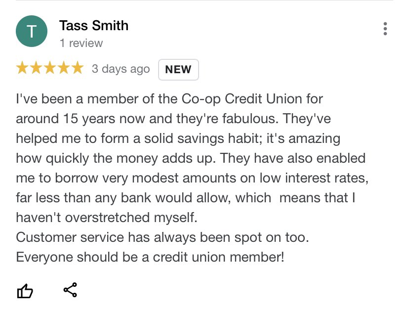 #mondaymotivation A lovely start to our week reading new google reviews that have come in since last week- thank you! 🥰 (Not left us one yet? - we’d be most grateful if you have a moment do so- here’s the link : bit.ly/GglccUbit.ly/G… ) 
#creditunions #coop #coops #beingcoop