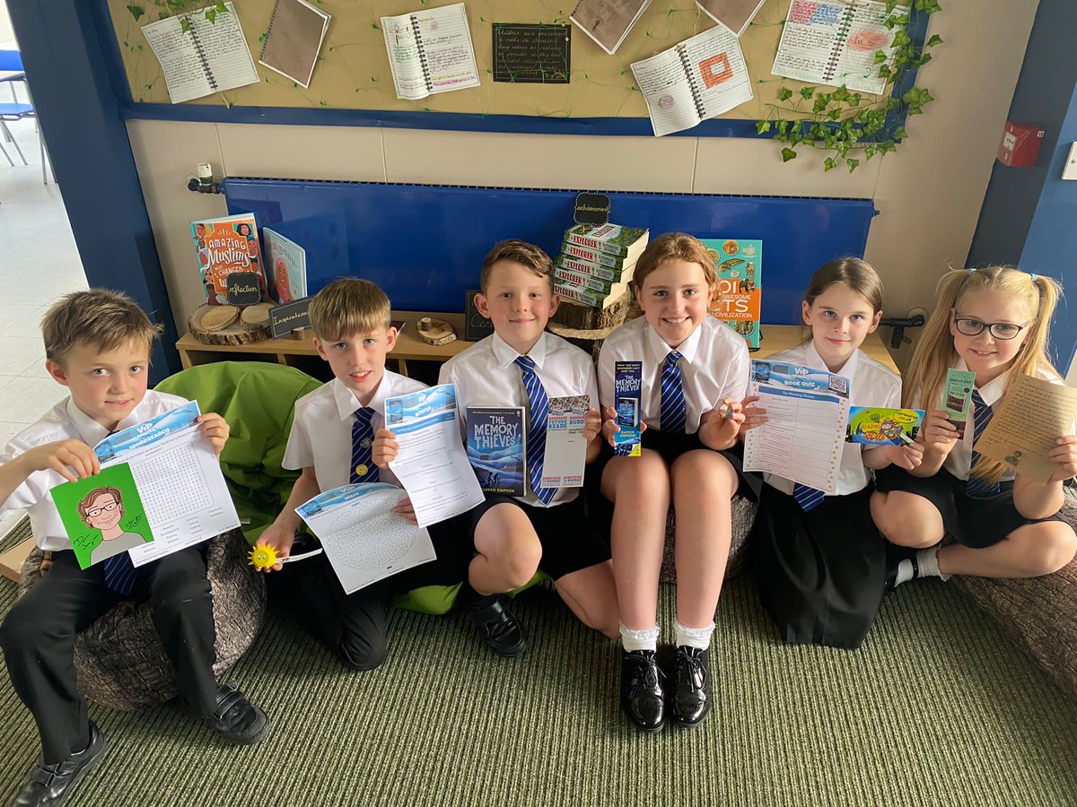PATLarksHill's tweet photo. We got our first #vipbook and assorted goodies of the year last week, opened by this bunch of Year 5 book enthusiasts! They were incredibly excited and have read the first few pages together and already gripped! @VIPreading @DarrenSimpson44 #TheMemoryThieves #readingforpleasure https://t.co/gG4OQE92S2