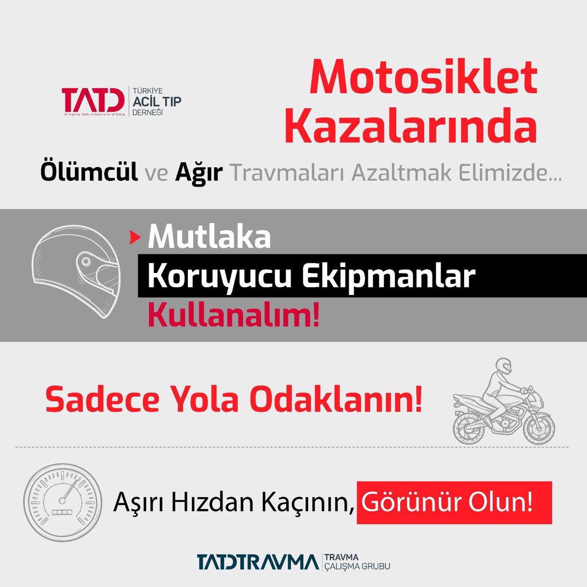 TravmaTatd's tweet photo. 🏍Motosiklet kazaları, tüm trafik kazalarının yaklaşık %18.8’ini oluşturmakta,fakat daha yüksek oranda ölümcül ve ağır yaralanmalara neden olmaktadır.🤕
🏍Motosiklet kullanırken ölümcül ve ağır travmaları azalatmak elinizde! Koruyucu ekipman kullanın, kurallara uyun,görünür olun! https://t.co/y3LBjxZWty
