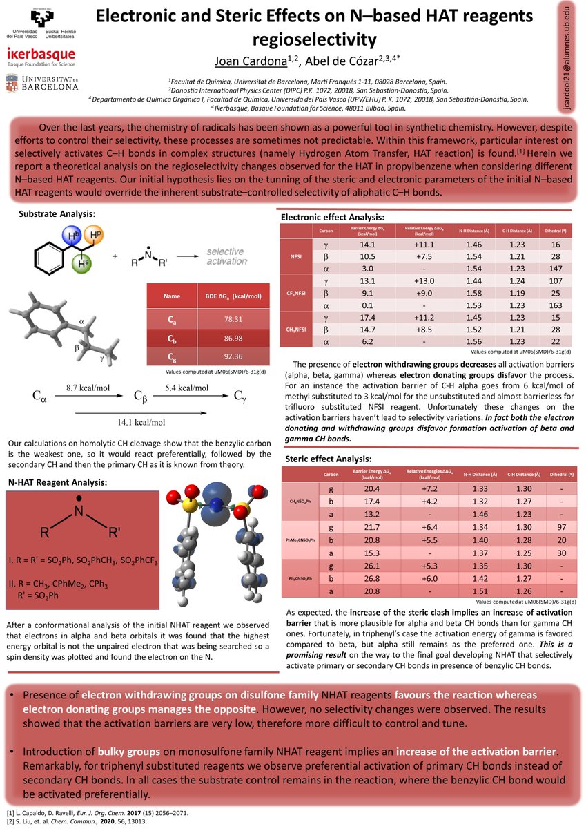 jcardool's tweet photo. Hi @LatinXChem, do you think it would be possible to enhance the regioselectivity of radicals?, check out my work 'Electronic and Steric Effects on N–based HAT reagents regioselectivity' to find some insights, #LatinXChem #LXChemComp #Comp102
@DIPC
@abelcozar https://t.co/mnyfRkBu3W