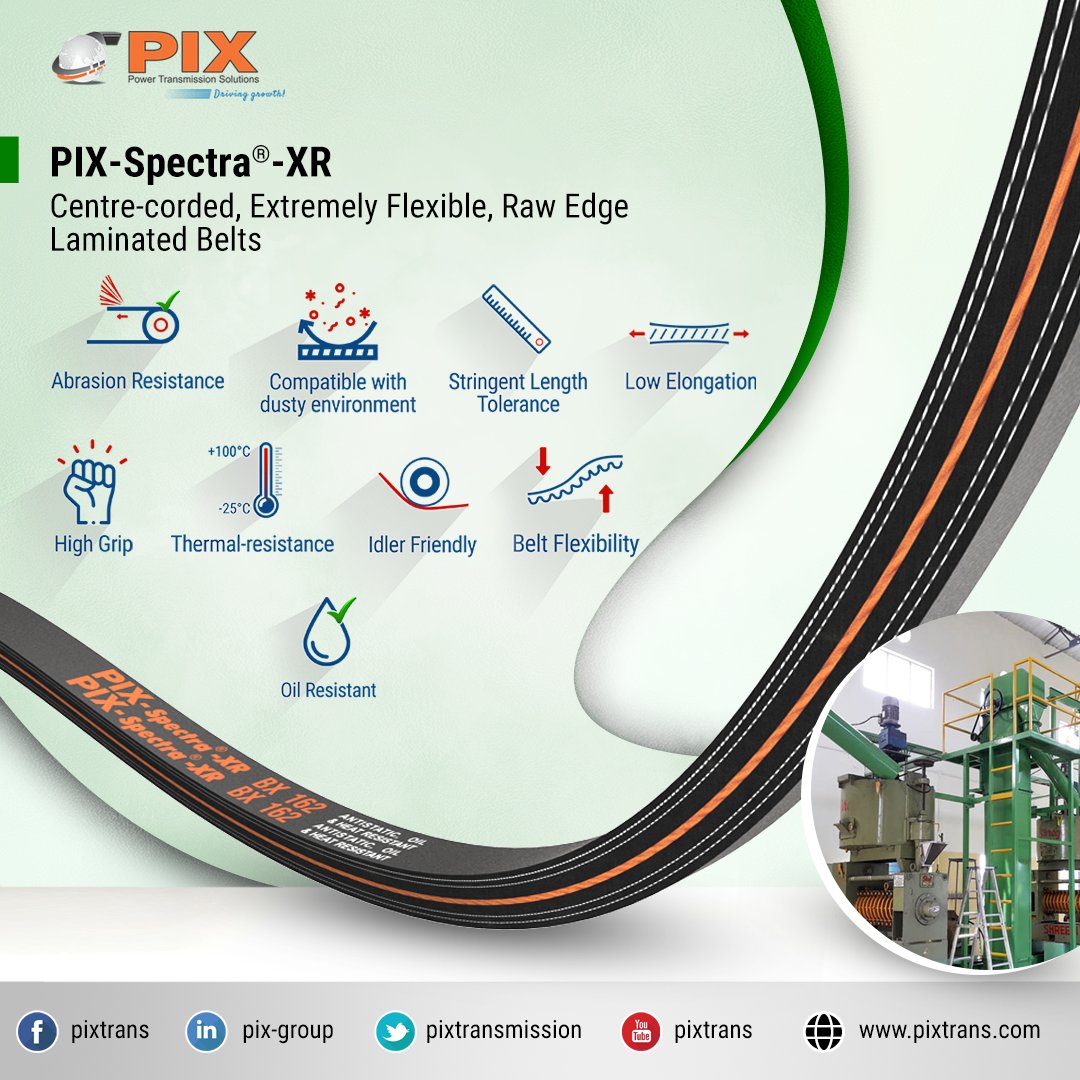 pixtrans's tweet photo. PIX-Spectra®-XR Center-corded, Extremely Flexible, Raw Edge Laminated Belts
#PixTrans #PIXForce #PIXTransmissionsLtd #EUROPAGES #wlw @DirectIndustry @AgriExpo.VirtualExpo @BearingNetOfficial #DirectIndustry https://t.co/XmRbYp0i8R
