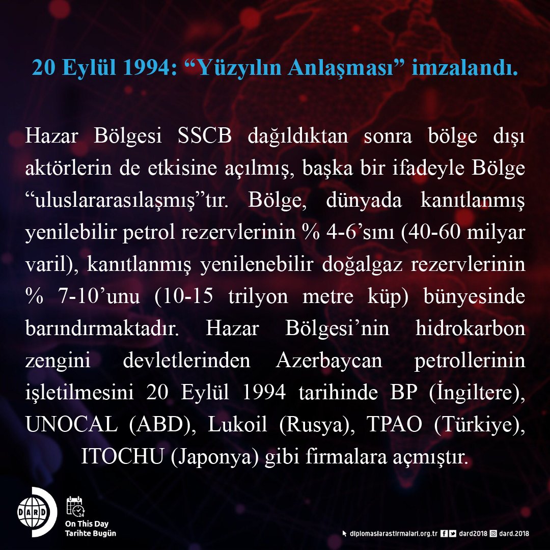 dard2018's tweet photo. On This Day/Tarihte Bugün
#tarihtebugün #onthisday #dard #dard2018 #diplomasi #tarih #uluslararasıilişkiler #internationalrelations #yüzyılınanlaşması #contractofthecentury #azerbaycan #azerbaijan #hazardenizi #caspiansea #bp #tpao #unocal #lukoil #itochu #20eylül #september20 https://t.co/ItfyM5pcBM