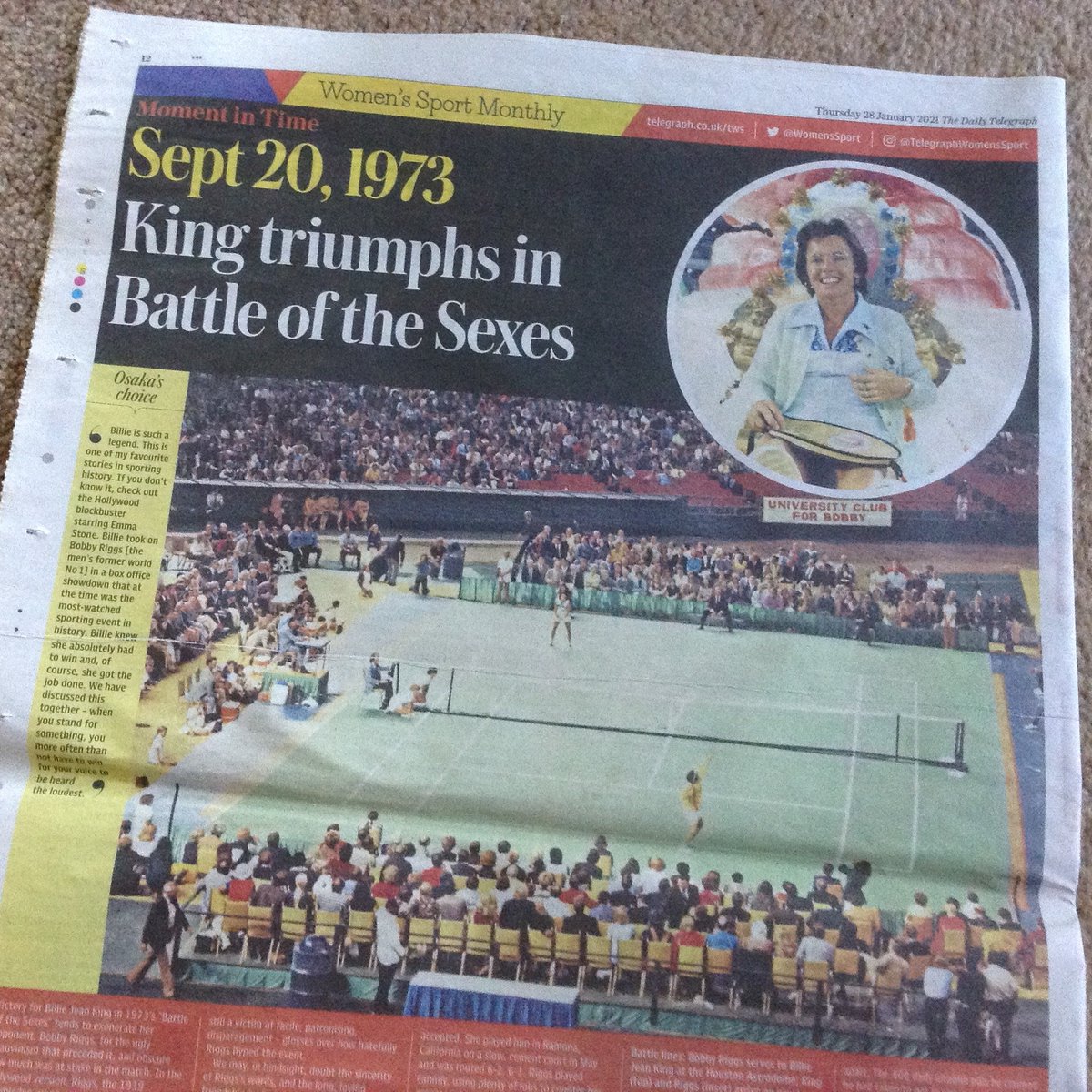 osborne_carol's tweet photo. In January's @WomensSport @naomiosaka chose this event as one of her 'favourite stories in sporting history.'
@BillieJeanKing #ShakingTheTree
#OnThisDay 1973 🎾 https://t.co/UqshnEaGmn