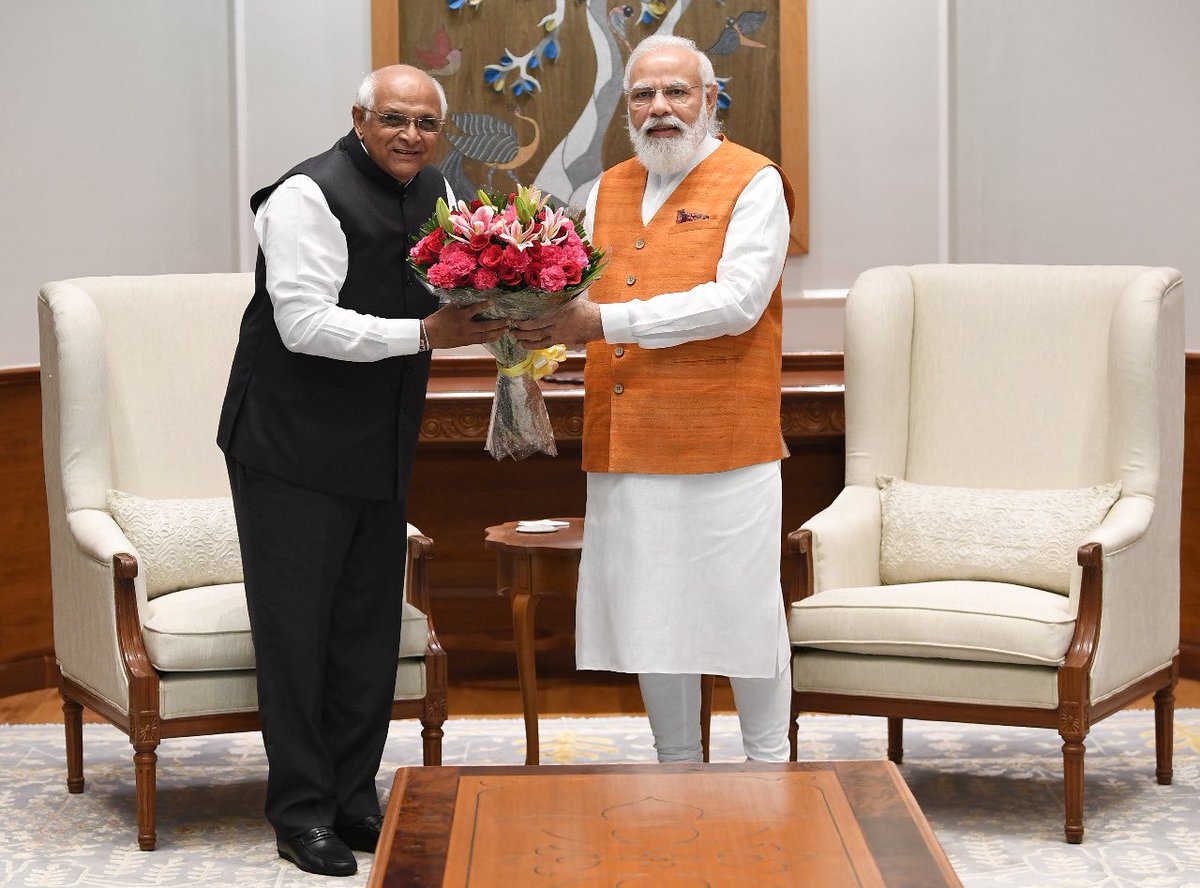 Bhupendrapbjp's tweet photo. Met Hon’ble @PMOIndia Shri @narendramodi ji in New Delhi. Our beloved PM’s thoughts for the welfare of countrymen and his vision for taking India to new heights of growth always fills one with new vigour whenever one gets chance to meet him. https://t.co/KFcWrfUoTG