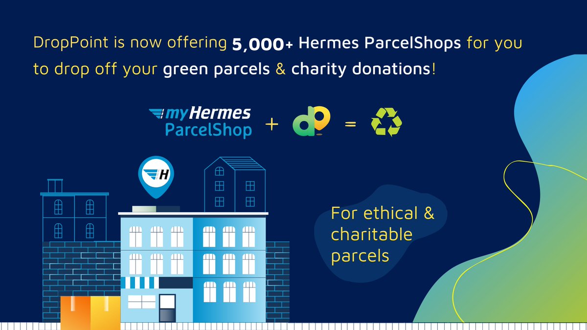 DropPointHQ's tweet image. DropPoint is now partnering with Hermes and is offering 5,000+ Parcel Shops for you to drop off your #green parcels ♻️ and charity in-kind #donations !📦Now you can save 35% on small parcels and get 5 extra kg for larger parcels at the same 'large' price. #ethicalretail #charity