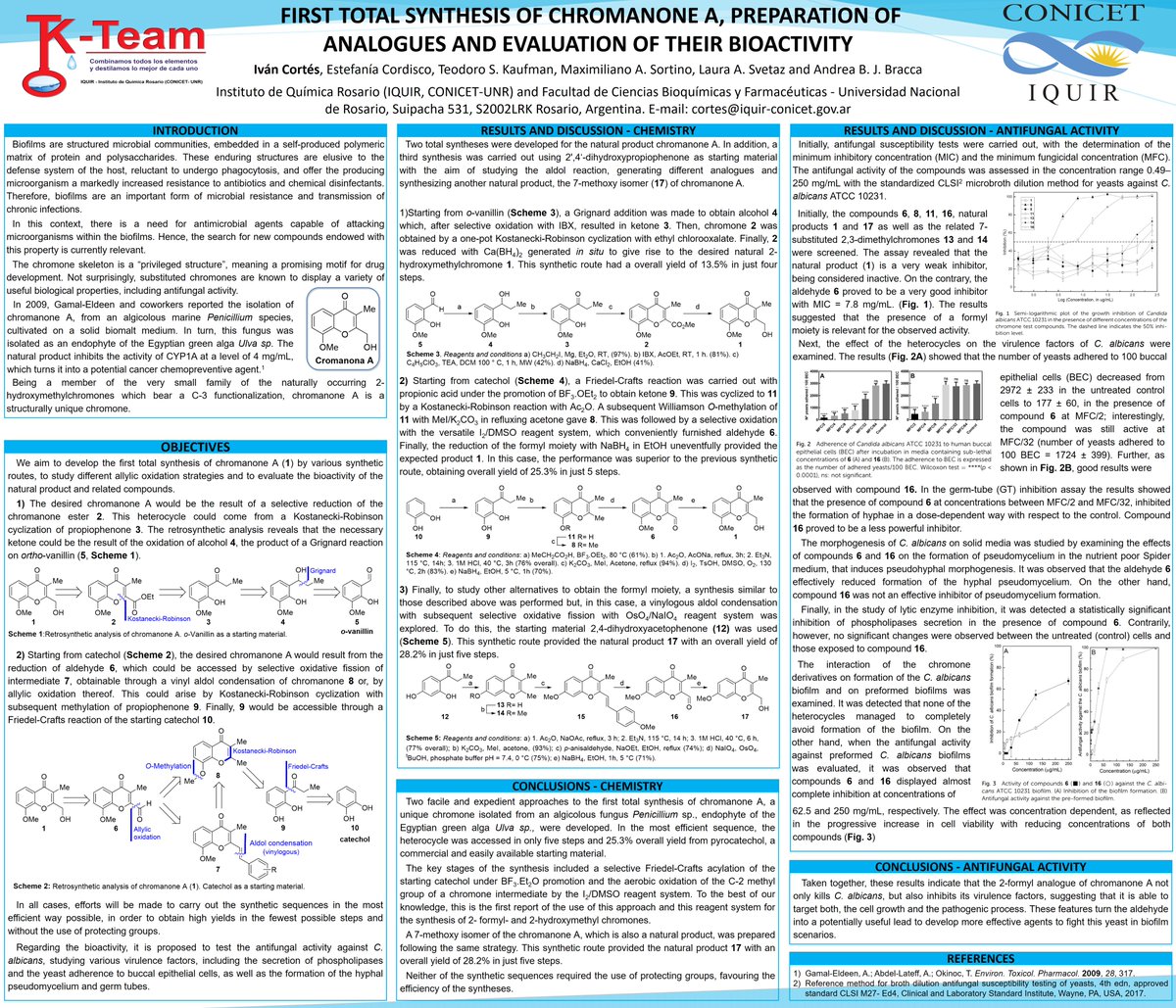 Hi <a href="/LatinXChem/">LatinXChem</a>, this is my work "First total synthesis of chromanone A, preparation of analogues and evaluation of their bioactivity", #LatinXChem #LXChemOrg #OC027 <a href="/IQUIR_CONICET/">IQUIR</a> <a href="/fbioyfunr/">FBIOyF UNR Facultad Cs Bioquímicas y Farmacéuticas</a> <a href="/UNRoficial/">UNR</a>
Please see my poster here: drive.google.com/file/d/1rNjqVV…