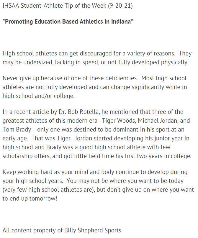 IHSAA Student-Athlete Tip of the Week (9-20-21)