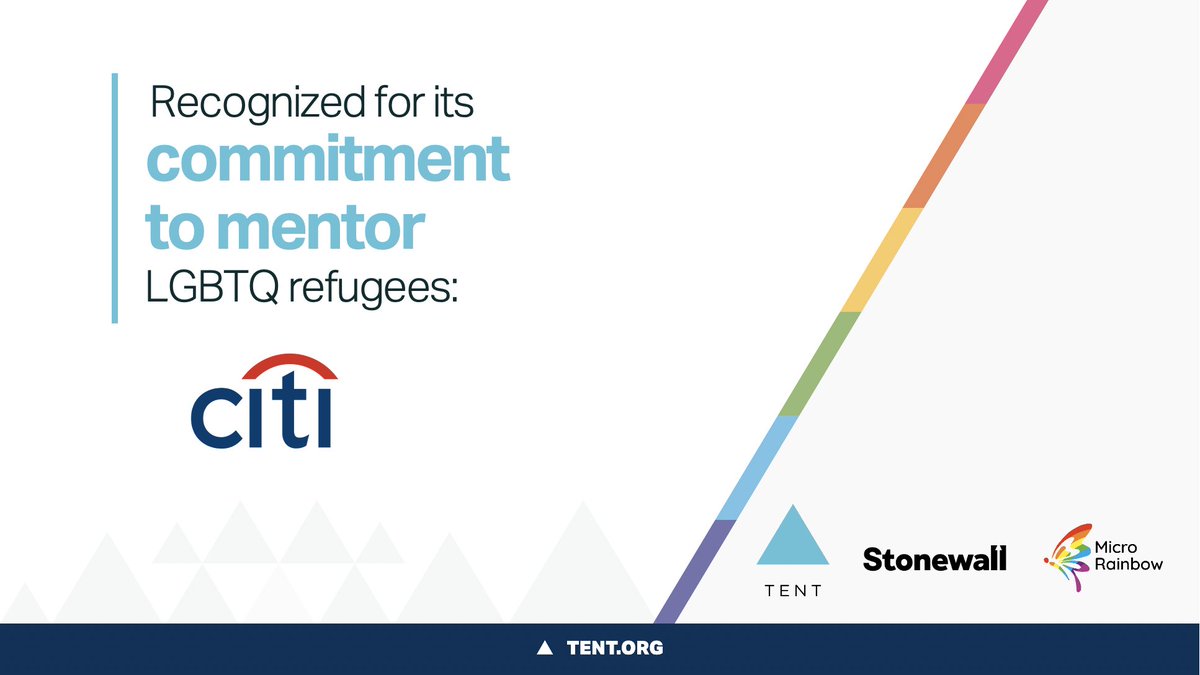 TentOrg's tweet photo. Excited to share that @Citi has joined @TentOrg's LGBTQ #refugee mentorship initiative! 

Through its LGBTQ ERG 'Citi Pride Network', the Citi team will provide mentorship to LGBTQ #refugees in London, Belfast, and Toronto. #MentorshipMatters 🤝 🏳️‍🌈 https://t.co/HRqzuHd1vi https://t.co/mJHkrpyTMO