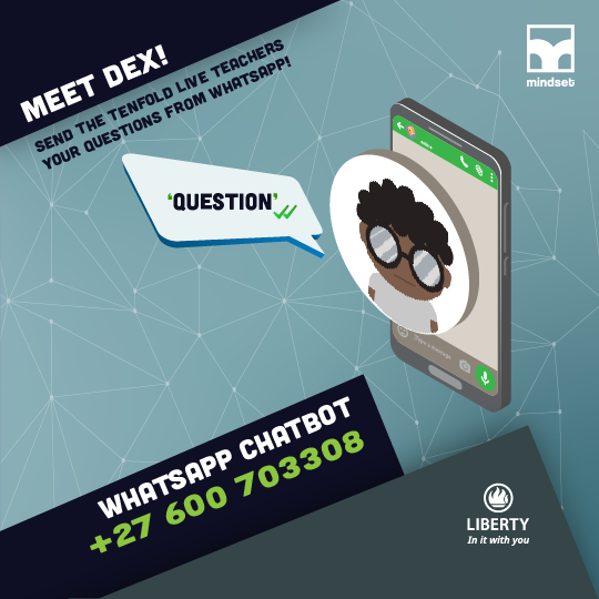 mindsetlearn's tweet image. Tenfold Live Shows: Monday to Thursday, 4pm. Mindset Channel on #DSTV #OPENVIEWHD and #STARSAT, or stream via our app. To send us questions use DEX the chatbot: +27 60070 3308. 
Proudly sponsored by @LibertyGroupSA