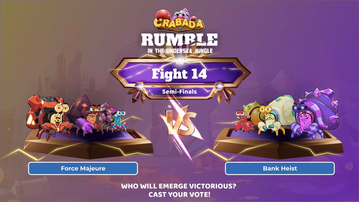 PlayCrabada's tweet photo. 📣CRABADA #GIVEAWAY EVENT - SEMI FINALS!

🦀15 Crabada #NFTs to be won!

HOW TO ENTER:

1. Follow us
2. Like and Reply with the winning teams
3. RT for extra points

🔥Tag your favourite influencers and friends! 

Semis are worth 20 points. Results in 12 hours!

#NFTGiveaway #NFT https://t.co/d8wp4rwH4a