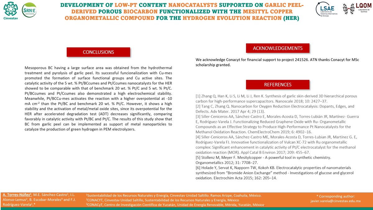 AgoTorres's tweet photo. Hi @LatinXChem, this is my work "Development of low-Pt content nanocatalysts supported on garlic peel-derived porous biocarbon functionalized with copper organometallic compound for the Hydrogen Evolution Reaction", #LatinXChem #LXChemMat #Mat073 #Biochar #Organometallic #HER https://t.co/HJN4JGxy3D