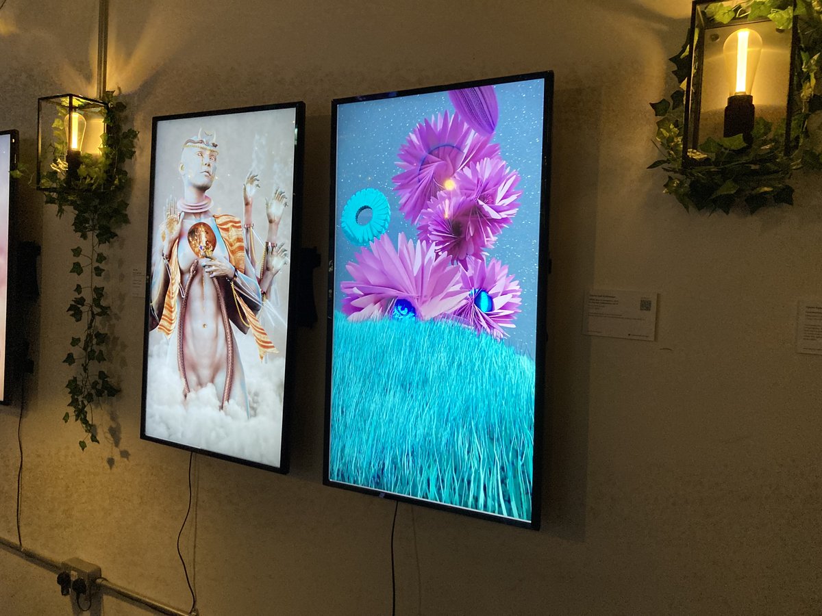3dariar's tweet photo. A belated twit pic of "Digital Existence 2.0", first #nft exhibition in London

organized by  @ETHLDN 
curated by @KnownOrigin_io

Extra credit for sending photos of my art "感知齿轮 gears of perception" 🌸 @ghjstudio_uk https://t.co/xXI5N5WOaa